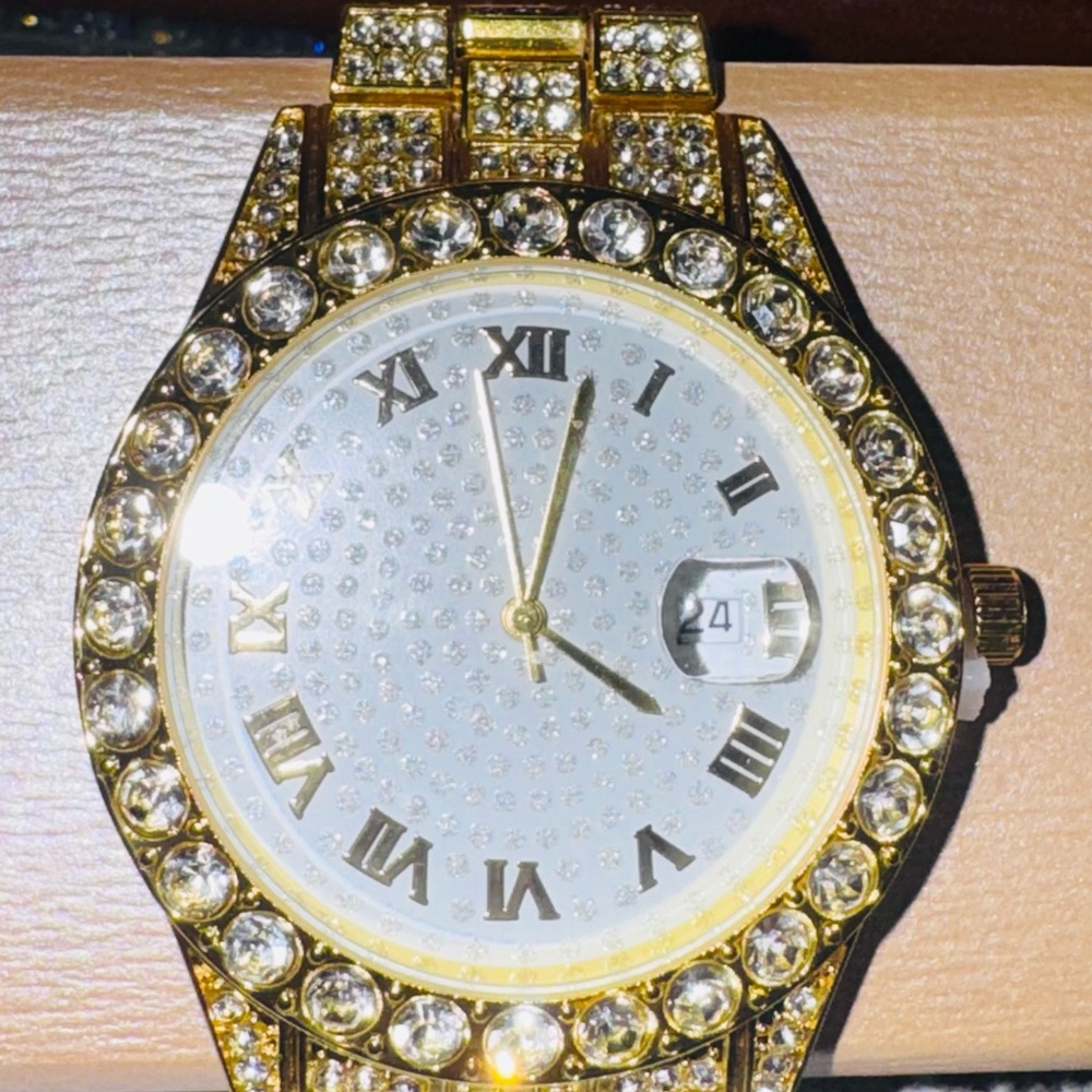 Gold Crystal Men's Dress Watch with White Dial